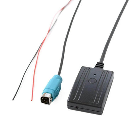 Car AUX Bluetooth Music Cable With Mic For Alpine Car Stereo – Bluetooth 5.0 AUX adapter with mic, black module and Alpine blue connector