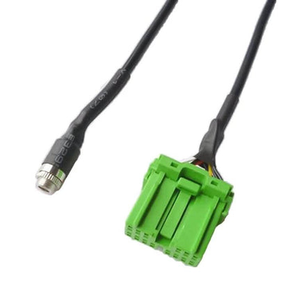Car 3.5mm AUX MP3 Audio Input Cable for Honda Odyssey and Acura — black cable with green factory connector and 3.5mm plug