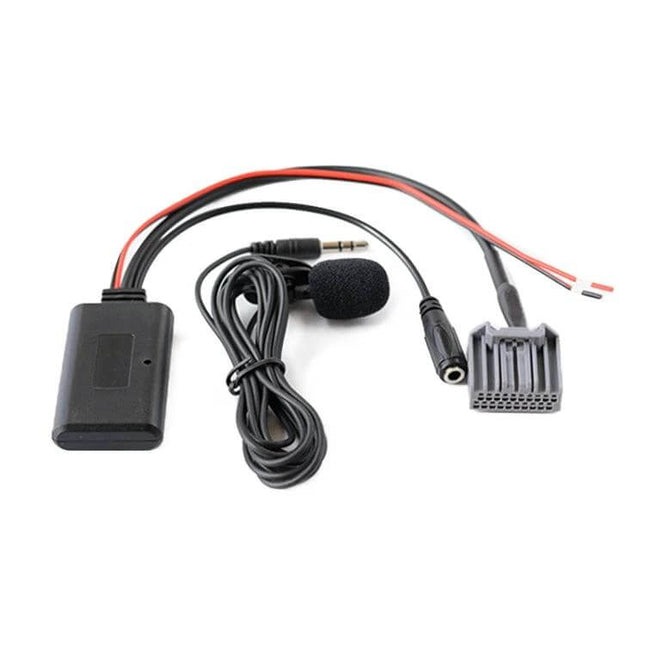Car AUX IN Bluetooth Music and Mic Adapter for Honda CRV Civic shown with microphone, 3.5mm jack and wiring harness for in-car wireless audio and hands-free calls