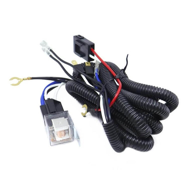 12V Wiring Harness for Car Horn Installation and Relay Setup — plug-and-play car horn and relay wiring harness with relay, connectors, and corrugated tubing