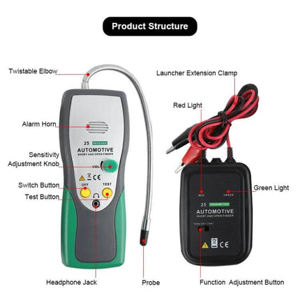DUOYI Cable Tester for Detecting Wiring Shorts and Breaks handheld transmitter and receiver set with probe, clips and labeled controls for technicians