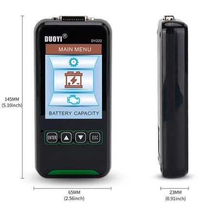 DUOYI Battery Tester for Everyday Vehicle Upkeep handheld 12V 24V battery and charging system analyzer with LCD main menu