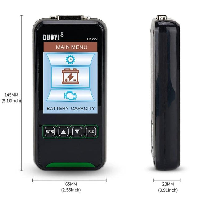 DUOYI Battery Tester for Everyday Vehicle Upkeep handheld 12V 24V battery and charging system analyzer with LCD main menu