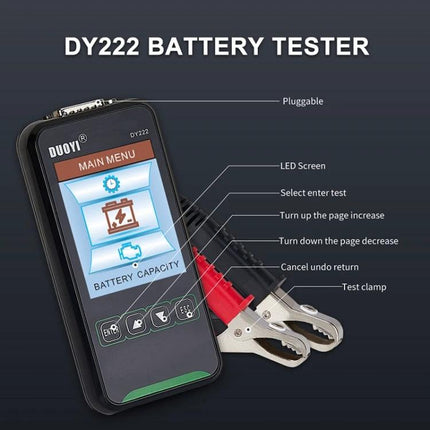 DUOYI Battery Tester for Everyday Vehicle Upkeep – handheld DY222 12V 24V battery and charging system tester with clamps