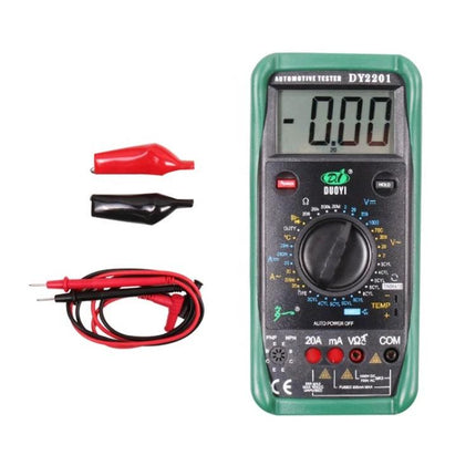 DUOYI Multimeter for Everyday Vehicle Maintenance Tasks - handheld automotive tester with probes and alligator clips for battery voltage and AC/DC checks