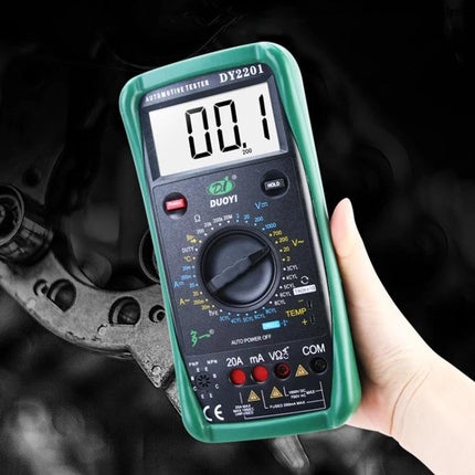 DUOYI Multimeter for Everyday Vehicle Maintenance Tasks handheld digital meter showing 0.1 reading, used for car battery and wiring checks