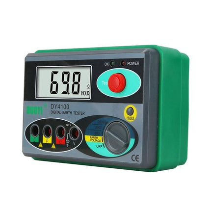 DUOYI Meter for Ground Resistance Checks in Home Maintenance digital earth tester showing 69.8Ω reading, handheld design for home electrical grounding tests