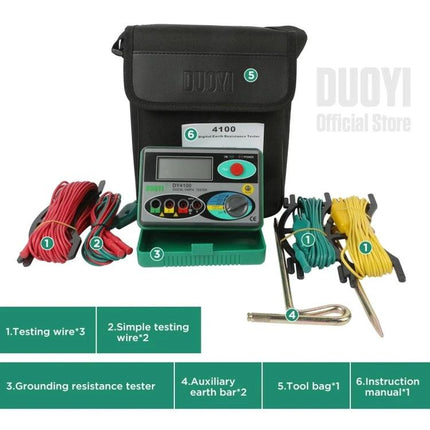 DUOYI Meter for Ground Resistance Checks in Home Maintenance - portable ground resistance tester kit with leads and tool bag