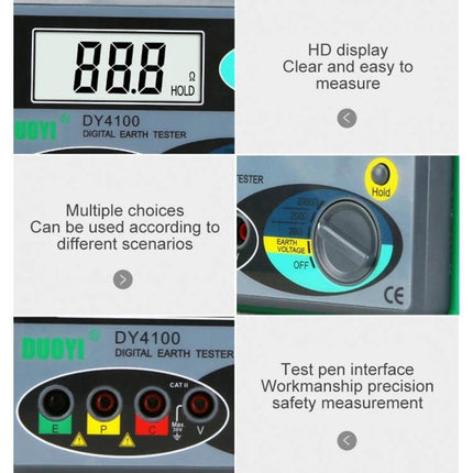 DUOYI Meter for Ground Resistance Checks in Home Maintenance digital earth tester DY4100 showing HD display and test pen interface