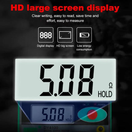 DUOYI Meter for Ground Resistance Checks in Home Maintenance showing large HD digital display reading 5.08 Ω with hold function