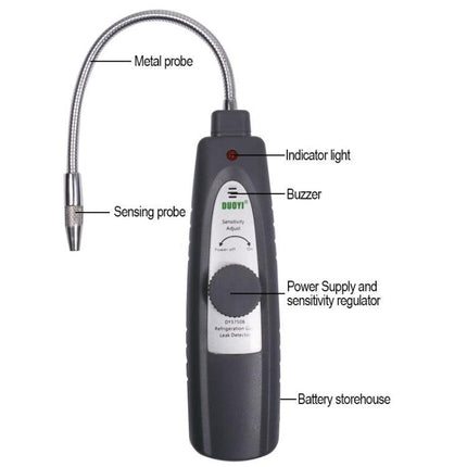 DUOYI Leak Detector for Routine Car Air Conditioning Checks handheld refrigerant leak detector with flexible metal probe and sensitivity dial
