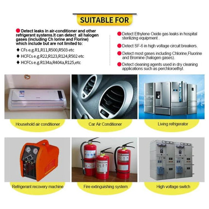 DUOYI Leak Detector for Routine Car Air Conditioning Checks detecting refrigerant leaks in car AC hoses and evaporator during routine maintenance