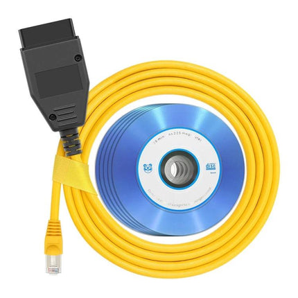 ESYS Hidden Car Cable for BMW F-Series Everyday Use - yellow diagnostic cable with OBD connector and installation disc