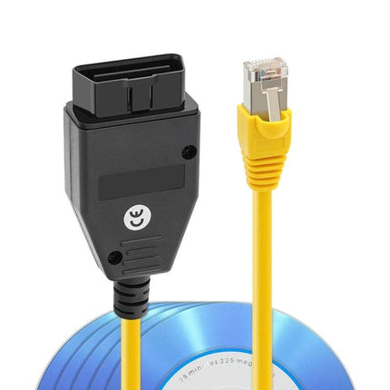 ESYS Hidden Car Cable for BMW F-Series Everyday Use - yellow OBD adapter cable with RJ45 and installation CD