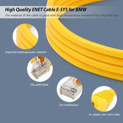 ESYS Hidden Car Cable for BMW F-Series Everyday Use - yellow high-quality ENET cable with gold-plated connector for easy car setting access
