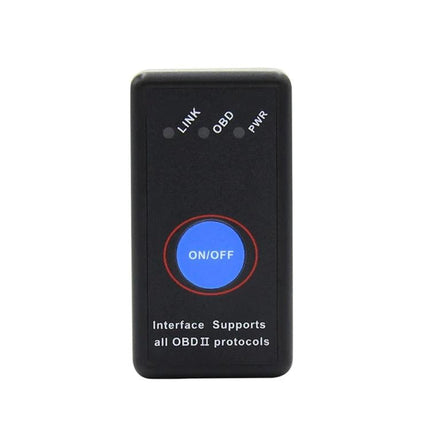 Compact Scanner for Monitoring Car Health During Daily Drives - black Bluetooth OBD2 device with ON/OFF button and indicator lights