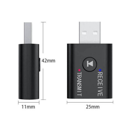 Car Bluetooth Transmitter Receiver With Microphone compact USB plug-in for hands-free calls and wireless music streaming, 42mm x 25mm