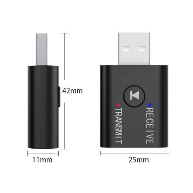 Car Bluetooth Transmitter Receiver With Microphone compact USB plug-in for hands-free calls and wireless music streaming, 42mm x 25mm