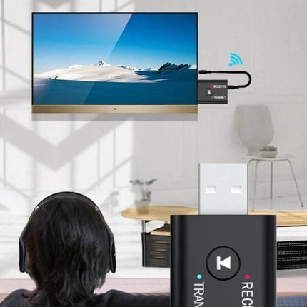 Car Bluetooth Transmitter Receiver With Microphone plugged into TV USB for wireless audio and hands-free calls