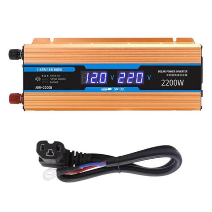Carmaer 2200W Power Inverter for Car and Home Use — 2200W 48V to 220V DC-to-AC inverter with digital voltage display and power cable
