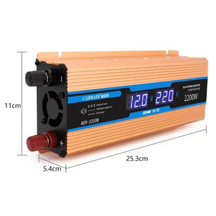 Carmaer 2200W Power Inverter for Car and Home Use - 48V DC to 220V AC inverter with digital display, portable for road trips and home backup