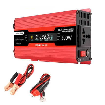 Carmaer Universal 24V to 220V 500W Car Power Inverter for Home Use - red 500W DC to AC inverter with display, cables and sockets