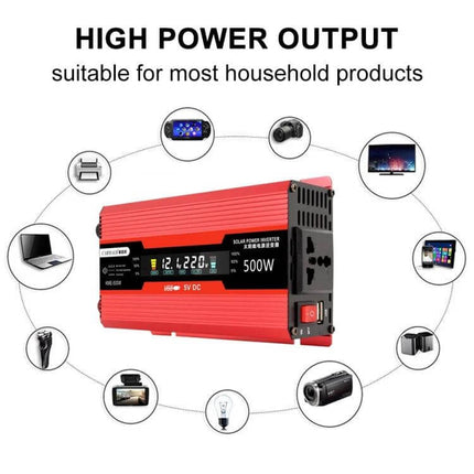 Carmaer Universal 24V to 220V 500W Car Power Inverter for Home Use - red 500W inverter powering laptops lights and small appliances from car battery