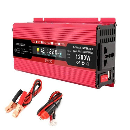 Carmaer Power Inverter for Household Use with LCD Display red 1200W 12V to 220V with LCD screen and cables