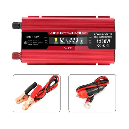Carmaer Power Inverter for Household Use with LCD Display - red 1200W 12V to 220V inverter with LCD screen and cables