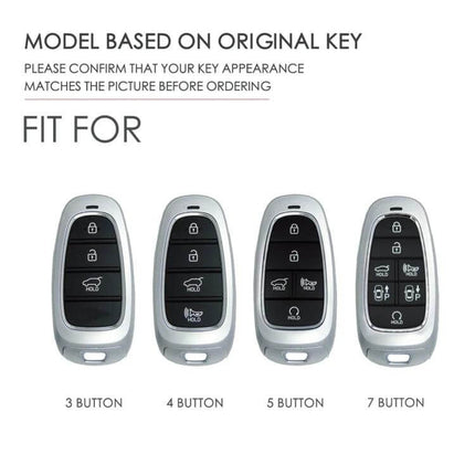Hallmo Cowhide Leather Protective Case for Hyundai Keys showing fit for 3-, 4-, 5- and 7-button Hyundai key fobs