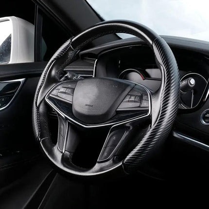Leather Steering Wheel Cover with Carbon Fiber Texture for Cars