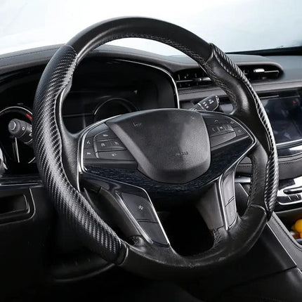 Leather Steering Wheel Cover with Carbon Fiber Texture for Cars