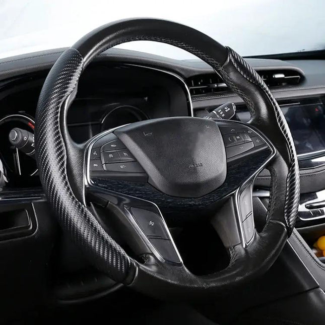 Leather Steering Wheel Cover with Carbon Fiber Texture for Cars | Syndmart