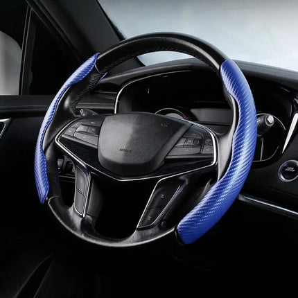 Leather Steering Wheel Cover with Carbon Fiber Texture for Cars