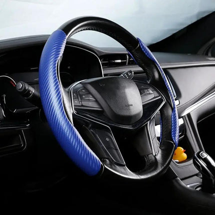 Leather Steering Wheel Cover with Carbon Fiber Texture for Cars