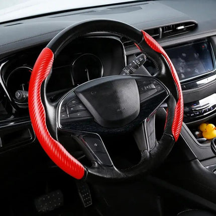 Leather Steering Wheel Cover with Carbon Fiber Texture for Cars