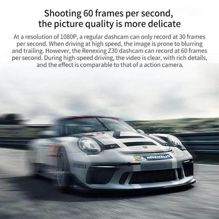 Z30 GPS Panoramic Dash Cam for Everyday Driving Security capturing smooth 60fps high-definition footage of a fast car during daytime driving
