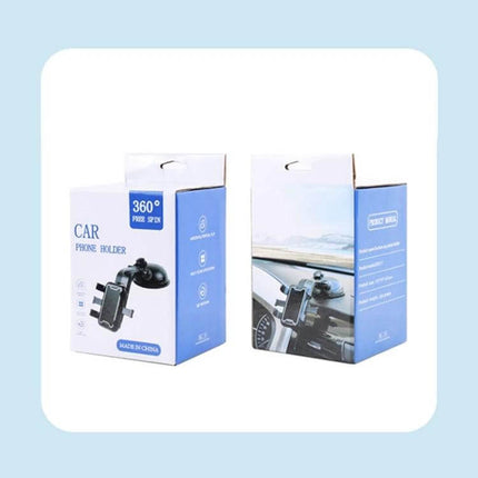 Universal Black Suction Cup Car Phone Holder for Easy Access - black suction cup holder shown in retail box with 360° swivel