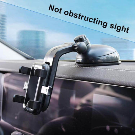 Universal Black Suction Cup Car Phone Holder for Easy Access mounted on dashboard showing unobstructed view and hands-free phone use