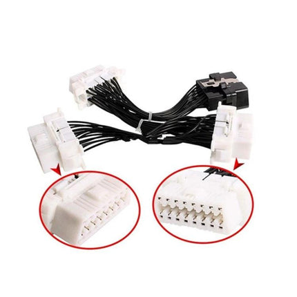 Practical Extension Cable for Daily Car Maintenance Checks - 16-pin OBD2 extension cable with multiple connectors for easy under-dash diagnostics