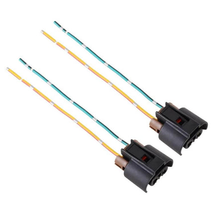 9005 Bulb Holder Socket With Cable For Toyota Direct Fit - pair of black plastic direct-fit 9005 (HB3) sockets with yellow and green wires