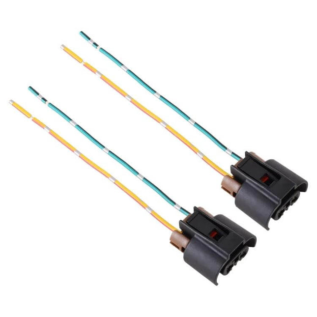9005 Bulb Holder Socket With Cable For Toyota Direct Fit - pair of black plastic direct-fit 9005 (HB3) sockets with yellow and green wires