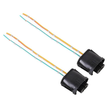 H11 Bulb Holder Base Socket With Cable For BMW Vehicle - pair of black H11 plastic lampholder adapters with orange and blue wires