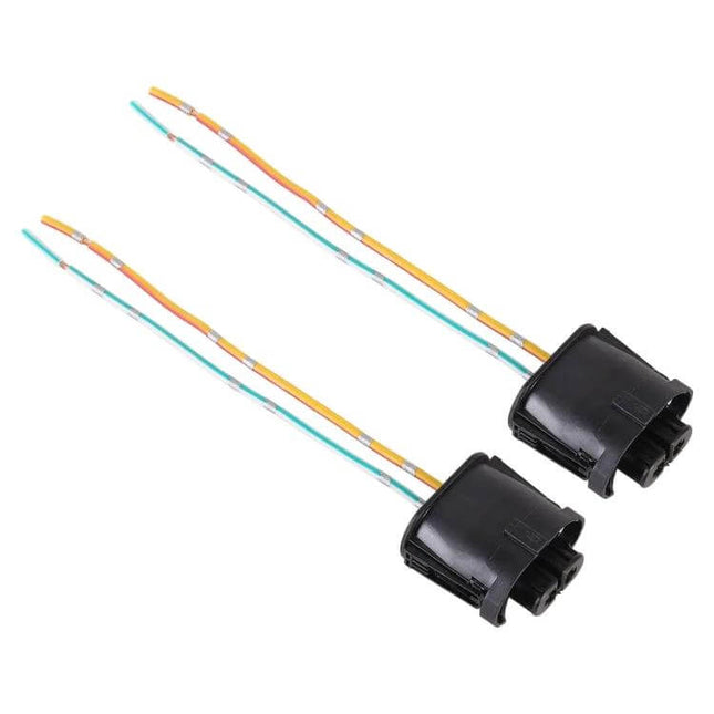 H11 Bulb Holder Base Socket With Cable For BMW Vehicle - pair of black H11 plastic lampholder adapters with orange and blue wires