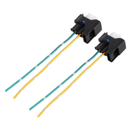 Ford H11 Bulb Holder Base Female Socket With Cable black plastic adapter with green and yellow wires for LED upgrade