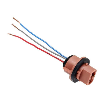 Car Brake Light Holder With Cable For Replacing Bulbs - T20 socket adapter with red, blue, gray wires and rubber seal for LED brake light retrofit