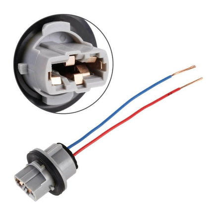Car T20 Turning Light Holder With Cable for LED Bulb Upgrades — gray T20 socket adapter with red and blue wires for secure LED lamp fit