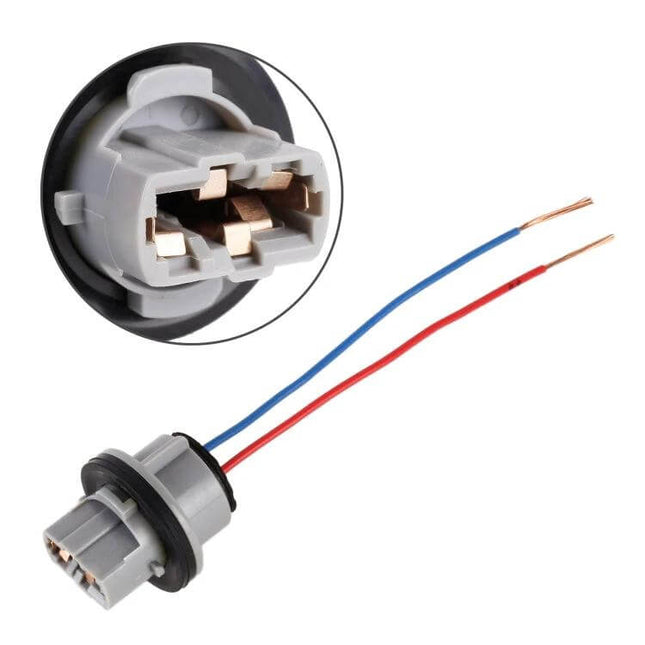 Car T20 Turning Light Holder With Cable for LED Bulb Upgrades — gray T20 socket adapter with red and blue wires for secure LED lamp fit