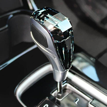 Colorful Crystal USB Charging Gear Shift Knob for Cars installed in car console with illuminated crystal top and USB charging port