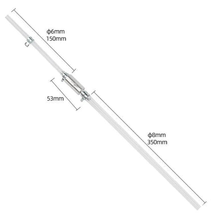 Motorcycle Hydraulic Brake Bleeder Tool Set of 2 Pieces metal and rubber hoses with dimensions diagram showing 6mm and 8mm tubing and 53mm connector